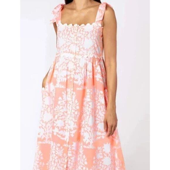JULIET DUNN Sz 2 6/8 M Palladio Jaipur Pink Ric Rac Trim Tie Shoulder Midi Dress - Picture 11 of 11